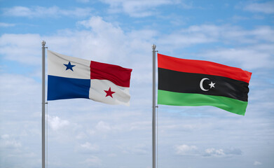 Libya and Panama flags, country relationship concept