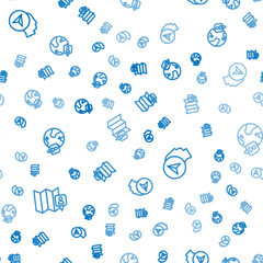 Set line Folded map with location marker, Map human and Location the globe on seamless pattern. Vector