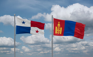 Mongolia and Panama flags, country relationship concept