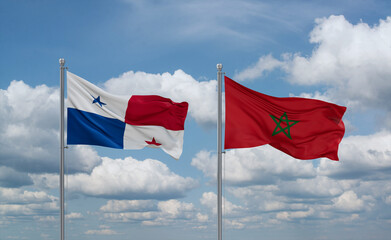 Morocco and Panama flags, country relationship concept