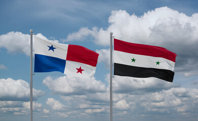 Syrian and Panama flags, country relationship concept