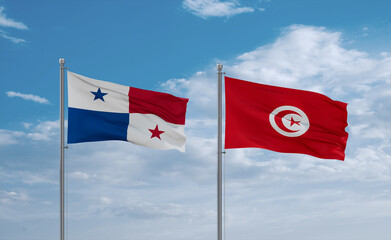 Tunisia and Panama flags, country relationship concept