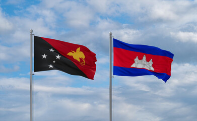 Cambodia and Papua New Guinea flags, country relationship concept
