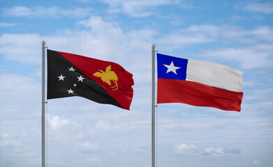 Chile and Papua New Guinea flags, country relationship concept
