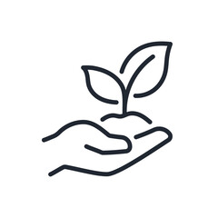 Plant sprout in the hand. Growth concept editable stroke outline icon isolated on white background flat vector illustration. Pixel perfect. 64 x 64. - obrazy, fototapety, plakaty