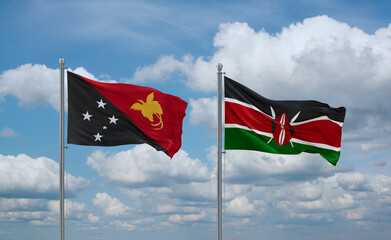 Kenya and Papua New Guinea flags, country relationship concept