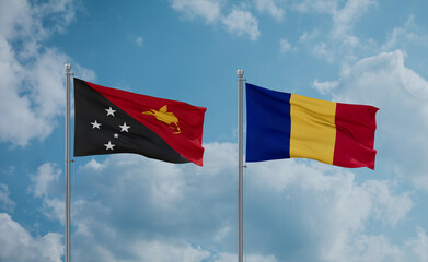 Romania and Papua New Guinea flags, country relationship concept