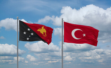 Turkey and Papua New Guinea flags, country relationship concept