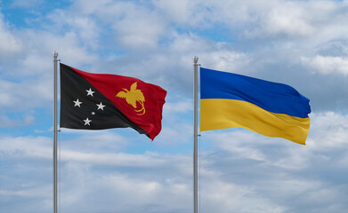 Ukraine and Papua New Guinea flags, country relationship concept
