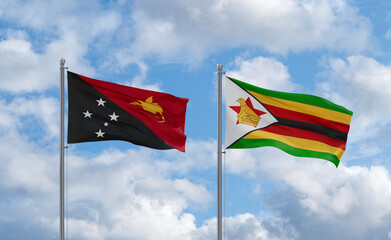 Zimbabwe and Papua New Guinea flags, country relationship concept