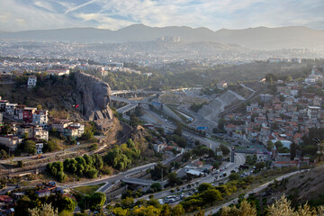 Izmir, Turkey - 04 Ekim 2023 : Ataturk Mask view on the hill in Izmir City of Turkey