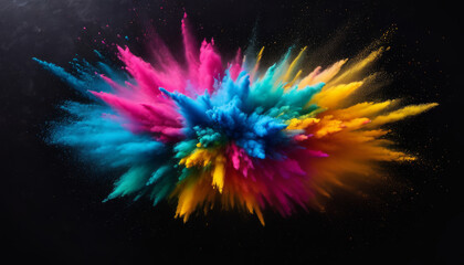 Colorful dust exploring floating on a dark background with vibrant colors from top view
