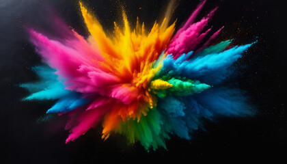 colorful dust exploring floating on a dark background with vibrant colors from top view