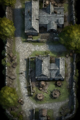DnD Map Village's Whispering Walls Aerial Shot