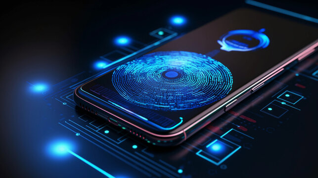 mobile smartphone using biometric finger print, cybersecurity of personal data, safety,  and authentication