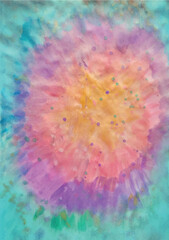 The colorful, beautiful watercolor painting is depicted in blue and pink tones, shibori style, light purple and light amber, affandi, intentional canvas, spiral group, color zone painting, confetti-li