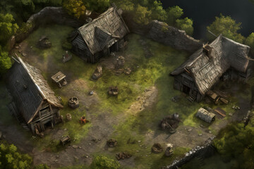 Fototapeta na wymiar DnD Map Abandoned Village: Wraiths' Emptied Home.