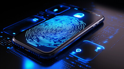 mobile smartphone using biometric finger print, cybersecurity of personal data, safety,  and authentication
