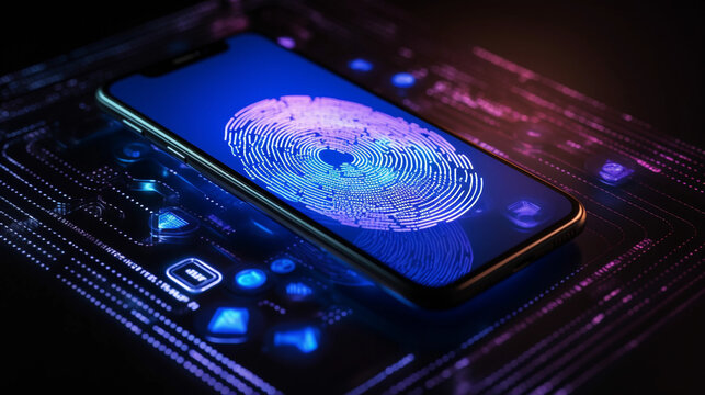 mobile smartphone using biometric finger print, cybersecurity of personal data, safety,  and authentication