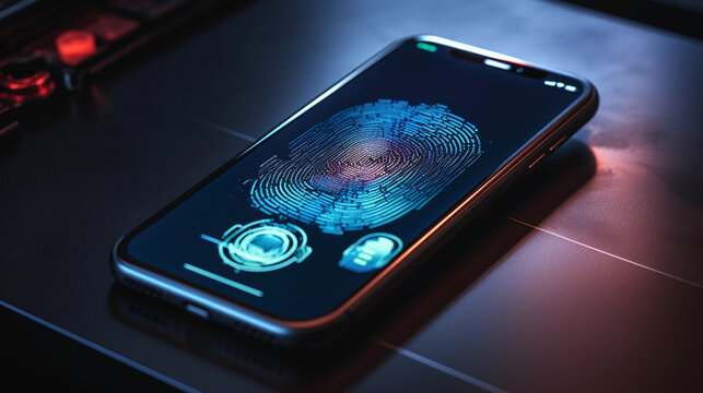 mobile smartphone using biometric finger print, cybersecurity of personal data, safety,  and authentication