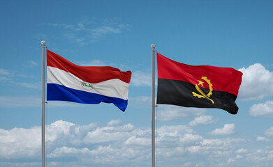Fototapeta na wymiar Paraguay and Angola national flags, country relationship concept