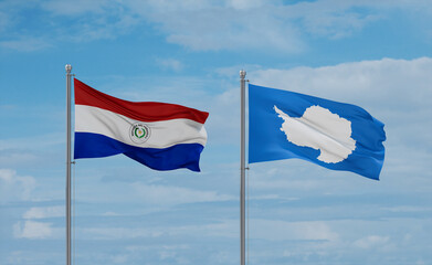 Paraguay and Antarctica flags, country relationship concept