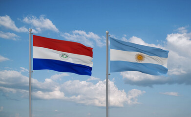 Argentina and Paraguay flags, country relationship concept