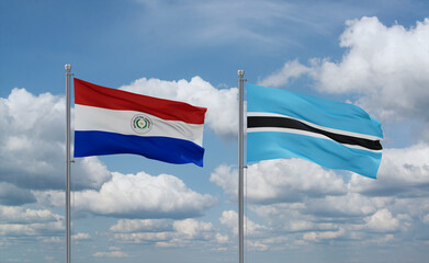 Botswana and Paraguay flags, country relationship concept