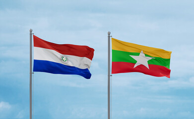 Myanmar and Paraguay flags, country relationship concept