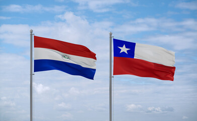 Chile and Paraguay flags, country relationship concept