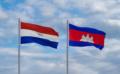 Cambodia and Paraguay flags, country relationship concept
