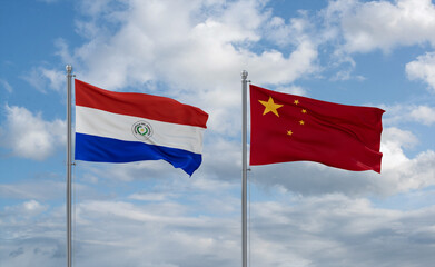 China and Paraguay flags, country relationship concept