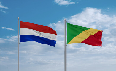 Congo and Paraguay flags, country relationship concept