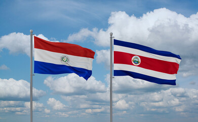 Costa Rico and Paraguay flags, country relationship concept