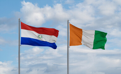 Ivory Coast and Paraguay flags, country relationship concept
