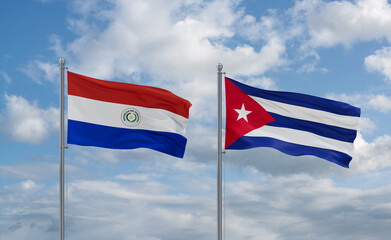 Cuba and Paraguay flags, country relationship concept
