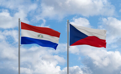 Czech Republic and Paraguay flags, country relationship concept