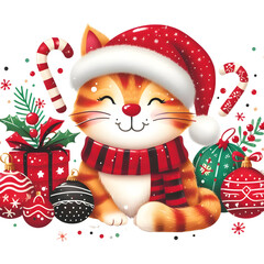 Cute Christmas Siamese Cat Clipart Illustration. Funny Clip Art Christmas Mammal. Cute Vector Illustration of a Kawaii Pet for Christmas Stickers. generative AI.