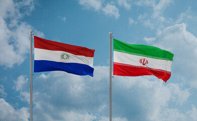 Iran and Paraguay flags, country relationship concept