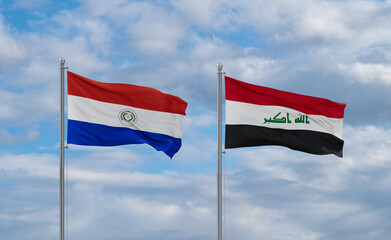 Iraq and Paraguay flags, country relationship concept
