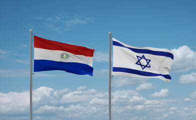 Israel and Paraguay flags, country relationship concept