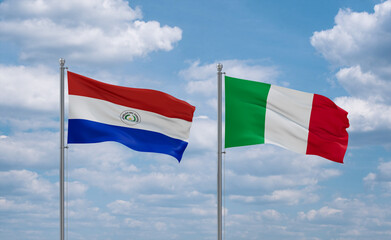 Italy and Paraguay flags, country relationship concept