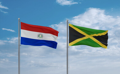 Jamaica and Paraguay flags, country relationship concept