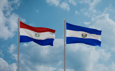 Salvador and Paraguay flags, country relationship concept