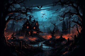 Moon house night horror dark halloween