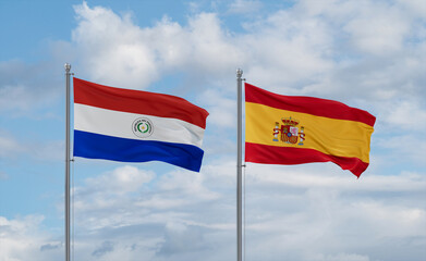 Spain and Paraguay flags, country relationship concept
