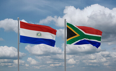 South Africa and Paraguay flags, country relationship concept