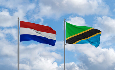 Tanzania and Paraguay flags, country relationship concept