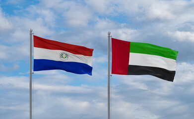 UAE and Paraguay flags, country relationship concept