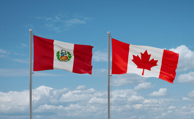 Canada and Peru flags, country relationship concept